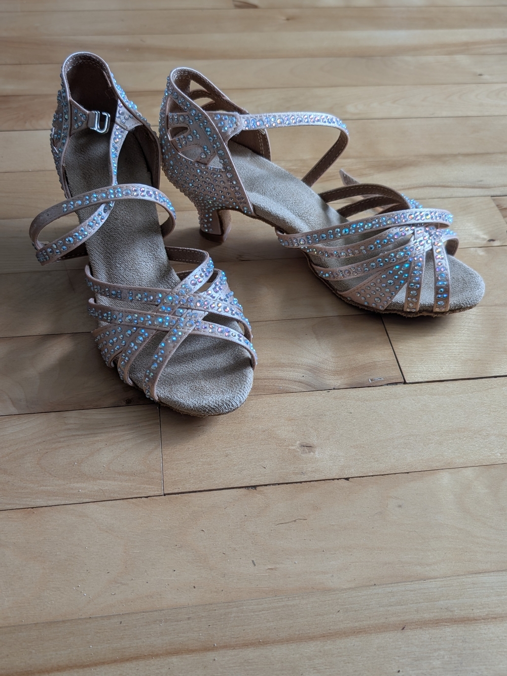 Rhinestone Strappy Dance Heels in Nude